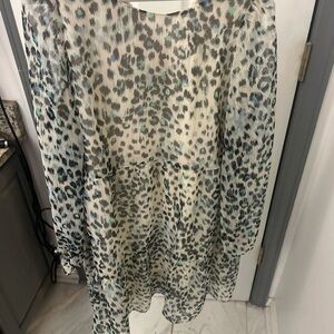 NWOT LOFT Black and Gray Midi Dress with Bishop Sleeves